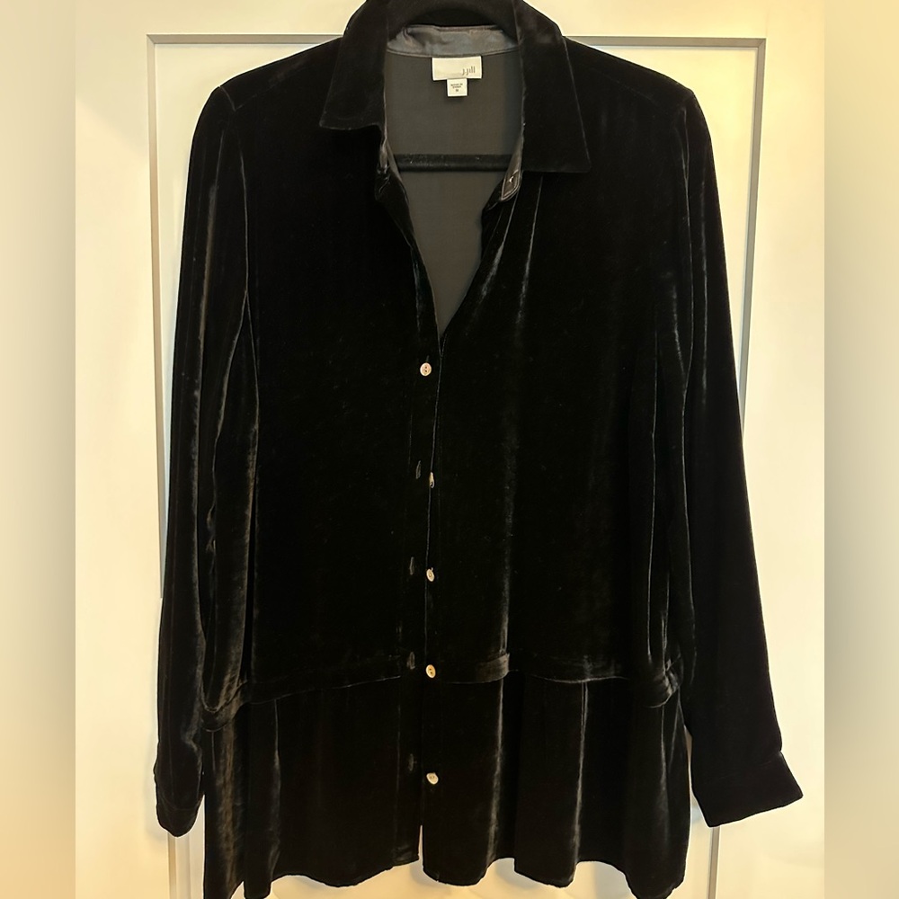 J.Jill Peplum Velvet Silk Button  Down Top